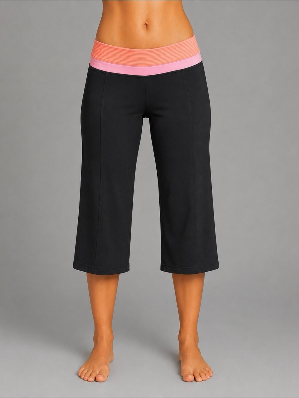 Womens Black Coral Striped Waist Reversible Cropped Gym or Yoga Legging pants